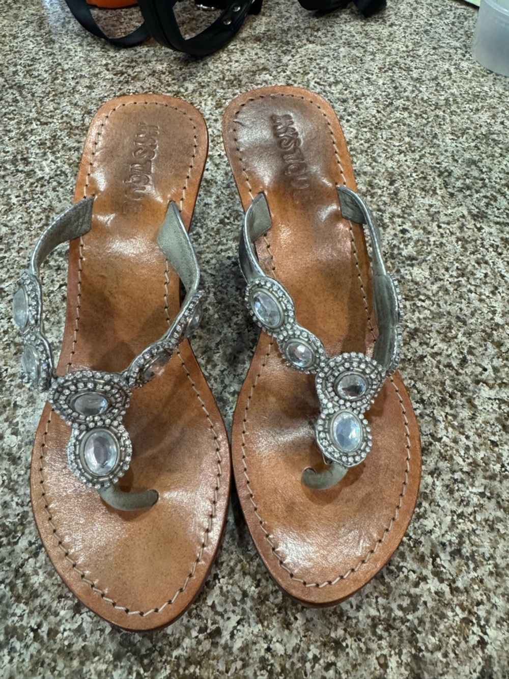 Mystique Boutique Silver Jeweled Thong Sandals - Women